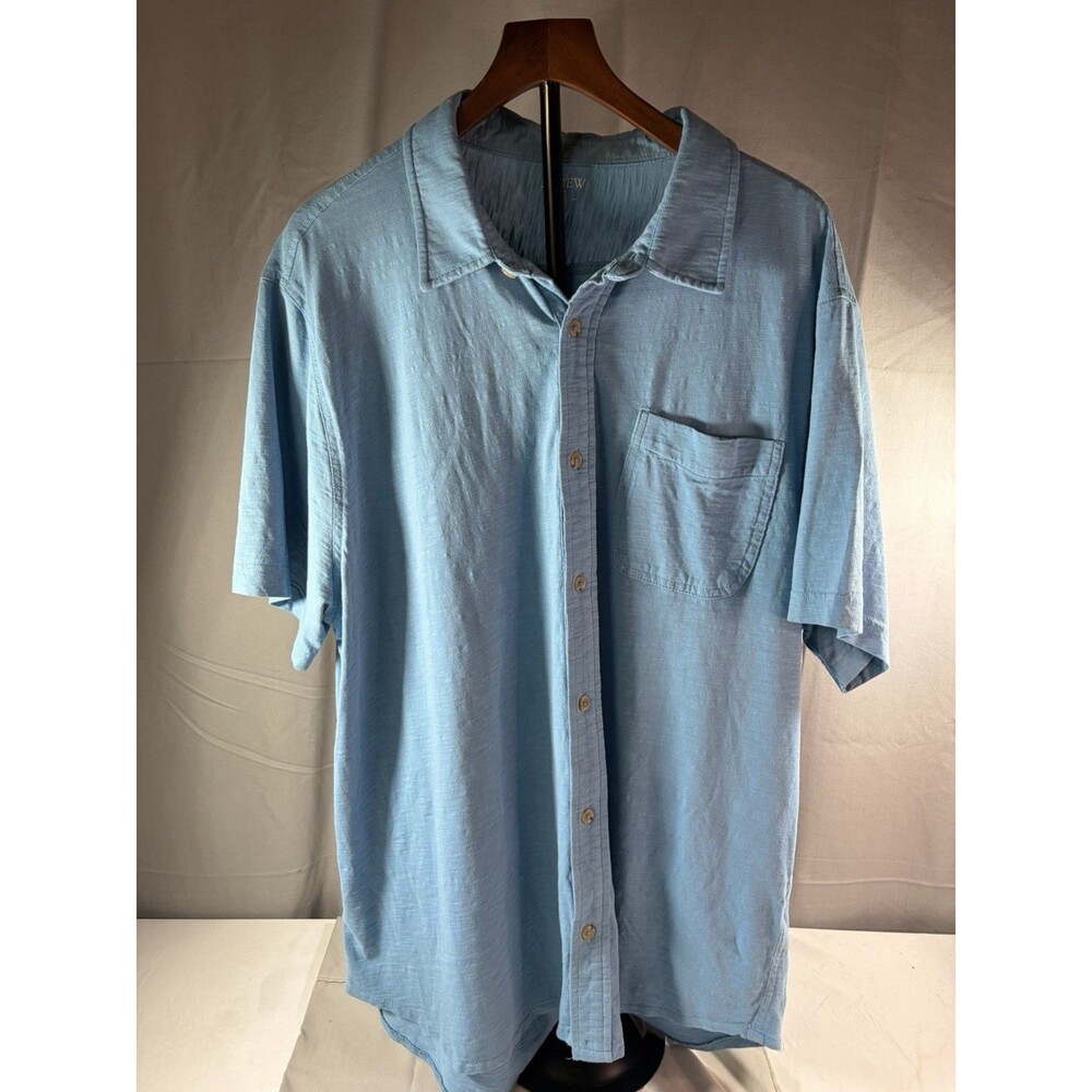 J. Crew BG870 Slub Cotton Button Down Shirt Mens XXL Blue Short Sleeve Knit